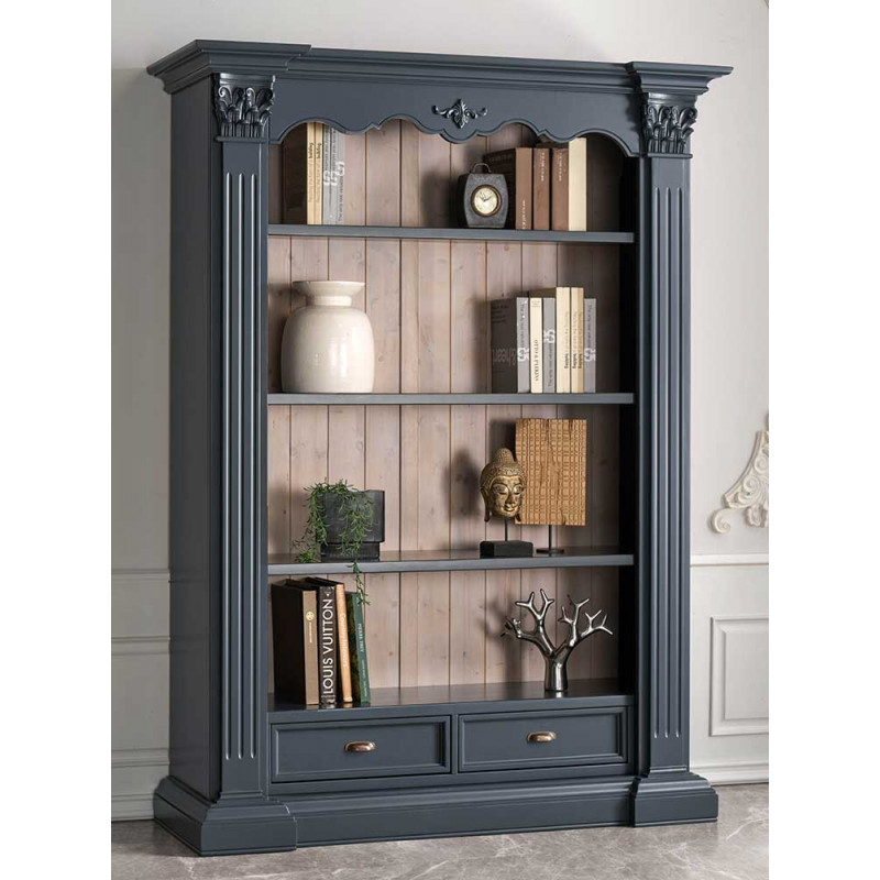 2579  Raw or finished wooden 2 drawers open bookcase, finishes to customer choice