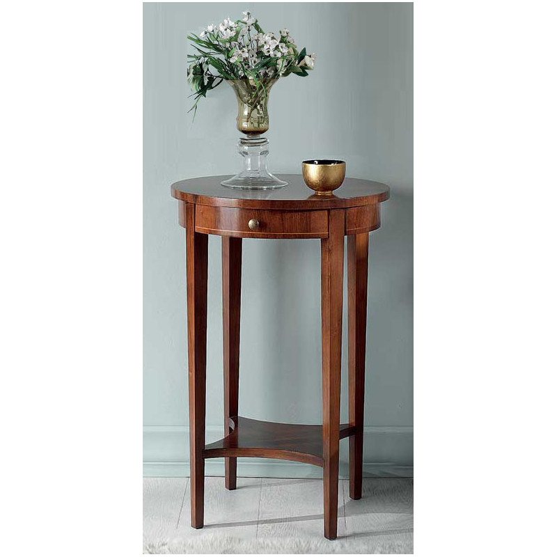 2592  Raw or finished walnut inlaid round smal table, finishes to customer choice