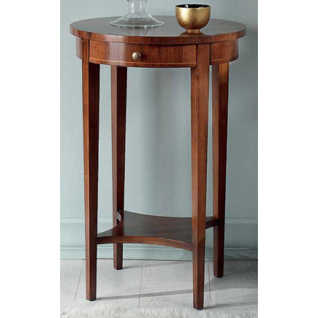 2592  Raw or finished walnut inlaid round smal table, finishes to customer choice