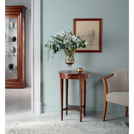 2592  Raw or finished walnut inlaid round smal table, finishes to customer choice