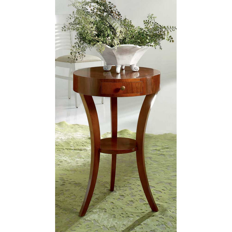 2594  Raw or finished walnut inlaid round smal table, finishes to customer choice