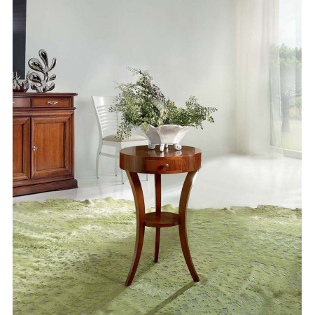 2594  Raw or finished walnut inlaid round smal table, finishes to customer choice