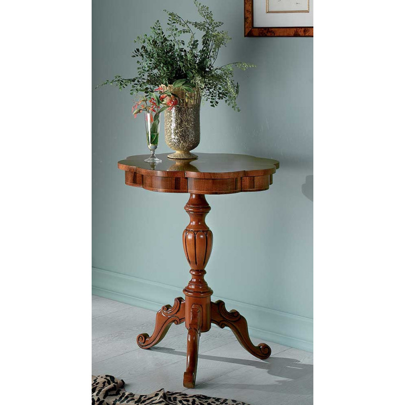 2595  Raw or finished walnut inlaid round smal table, finishes to customer choice