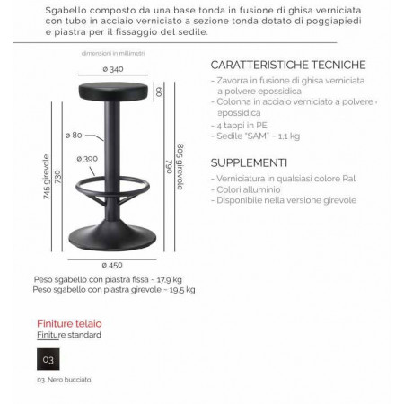 492/B  Metal stool frame, upholstered fixed or swivel seat