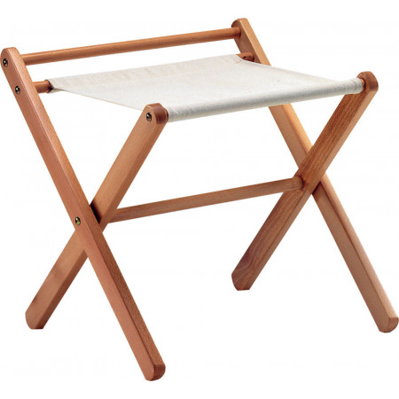 683  Beech wood folder baggage stand natural or walnut finished, ecrù fabric