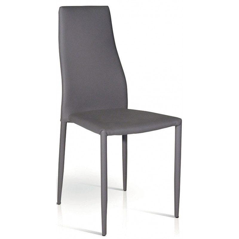 910  Varnished steel stackable chair frame, beige or grey leatherette upholstered seat