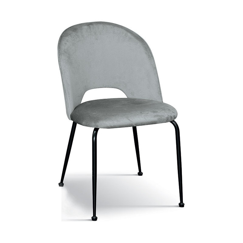 969  Metal chair frame, beige or grey velvet upholstered seat