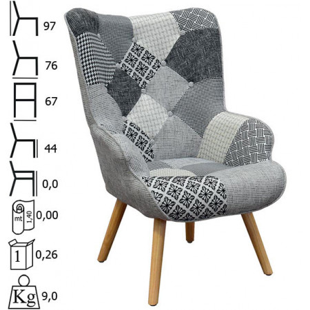 984  Patchwork fabric upholstered armchair and footrest