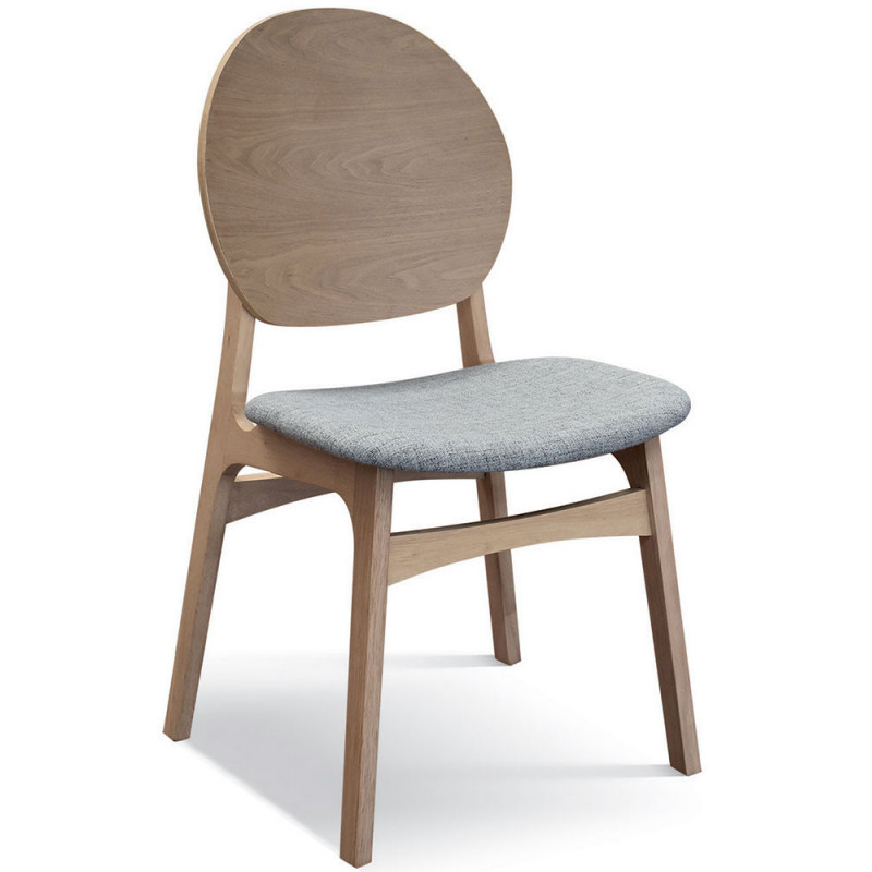 985  Sedia in legno, sedile tappezzato con tessuto grigio