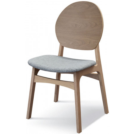 985  Sedia in legno, sedile tappezzato con tessuto grigio