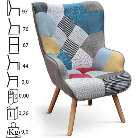 998  Patchwork fabric upholstered armchair and footrest