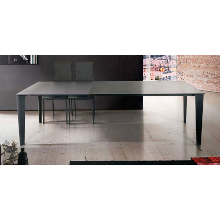 2197 Extending table with metal base and grey tempered glass top