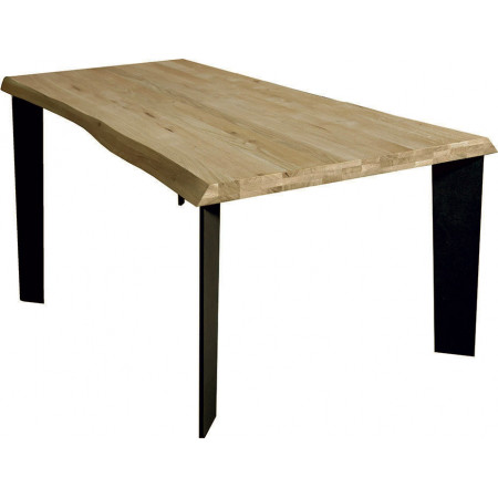 2201 Metal table base, solid lamellar durmast wood top