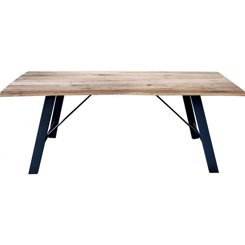 2203  Tavolo con base in metallo e piano in rovere massello