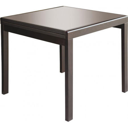 2217  Beech wood table, smoked glass inner sliding double tops