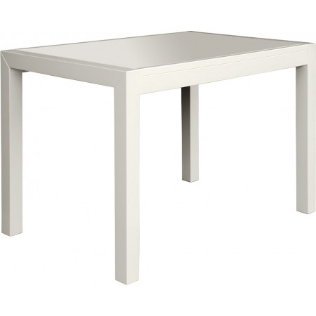 2220  Extending table, white beech table base, white satinized glass top