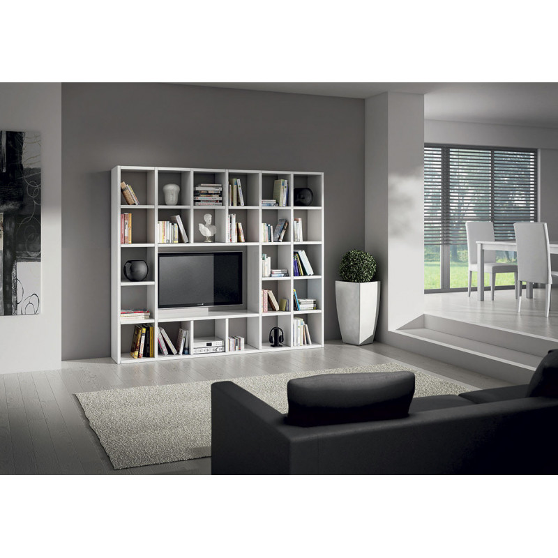 2254  White ash wood melamine veneered bookcase-TV stand