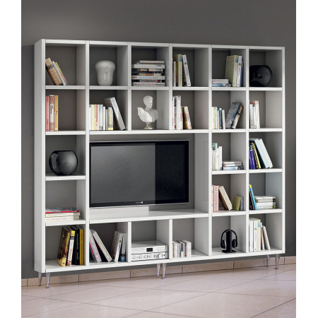 2254 Mobile libreria-porta TV in nobilitato melaminico frassino bianco