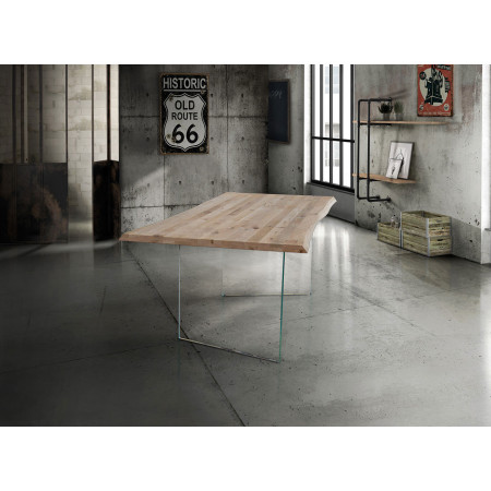 2258 Tempered glass table base, solid durmast wood table top