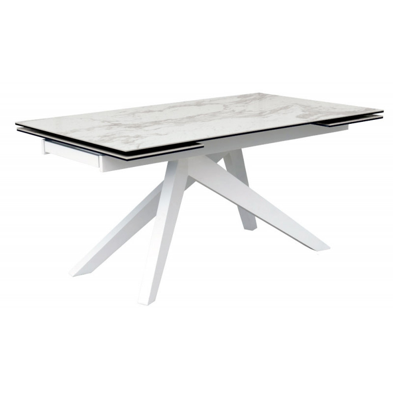 2264  Tavolo allungabile con base in metallo e piano in vetro/ceramica marmo bianco