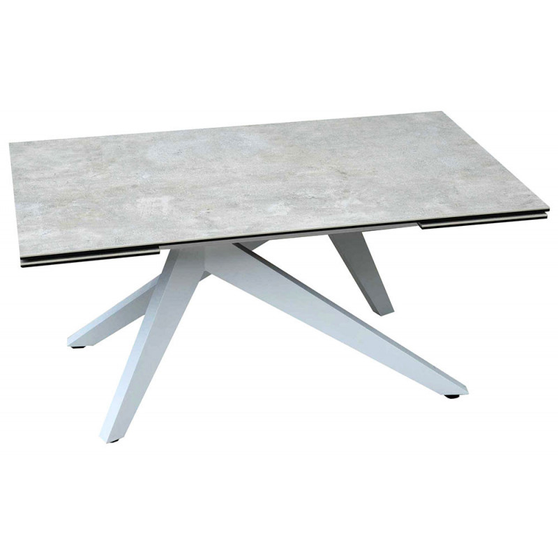 2265 White metal table base, glass/ceramic top grey cement finished