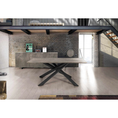2276 Tavolo con base in metallo, piano in rovere massello finiture  grano o grigio cemento