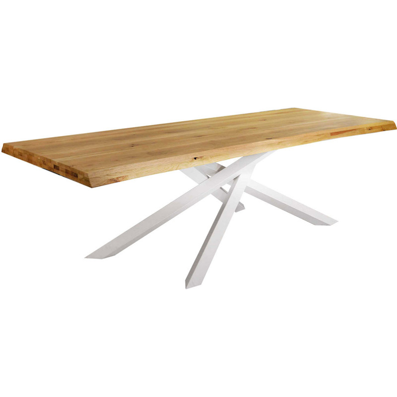 2277 Tavolo fisso con base in metallo e piano in rovere naturale massello