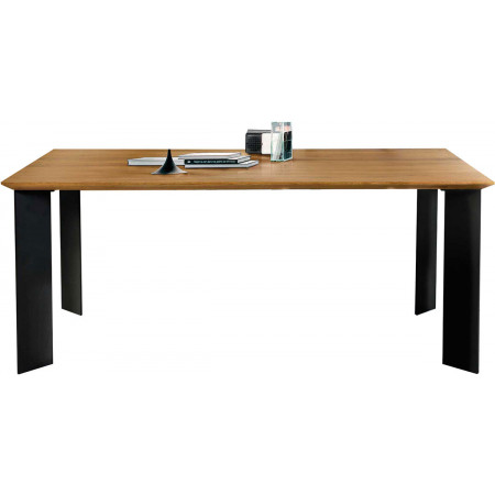 2278 Metal table base, solid durmast wood top wheat finished