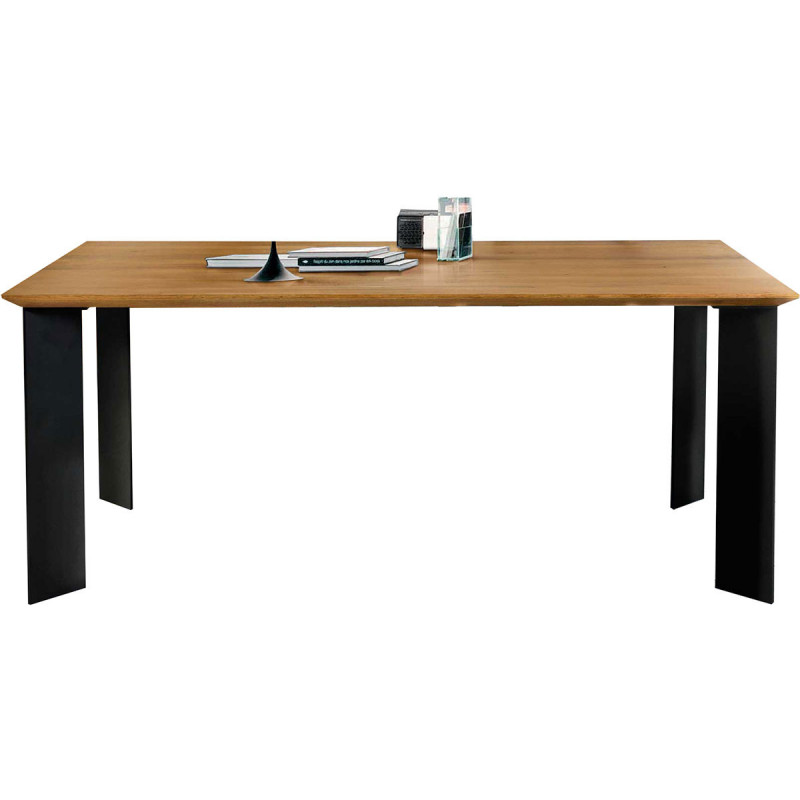 2278 Tavolo fisso con base in metallo e piano in rovere massello finitura grano