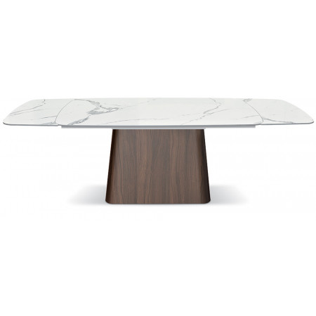 2305  Tavolo allungabile con base in metallo e piano in ceramica effetto marmo bianco
