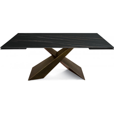 2309  Tavolo con base in metallo finitura bronzo e piano in ceramica effetto marmo nero