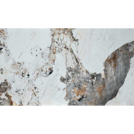 2311  Tavolo con base bianca in metallo, piano in ceramica lucida effetto marmo