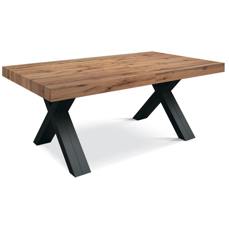 2314  Tavolo con base in MDF nero e piano allungabile rovere