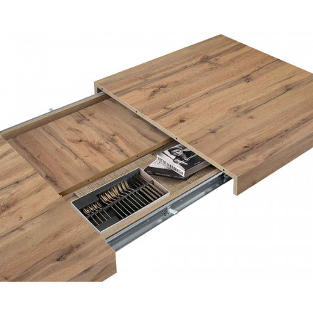 2319  Black or white metal table base, durmast wood extending top