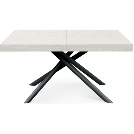 2328  Tavolo con base nera o bianca in metallo, piano allungabile bianco