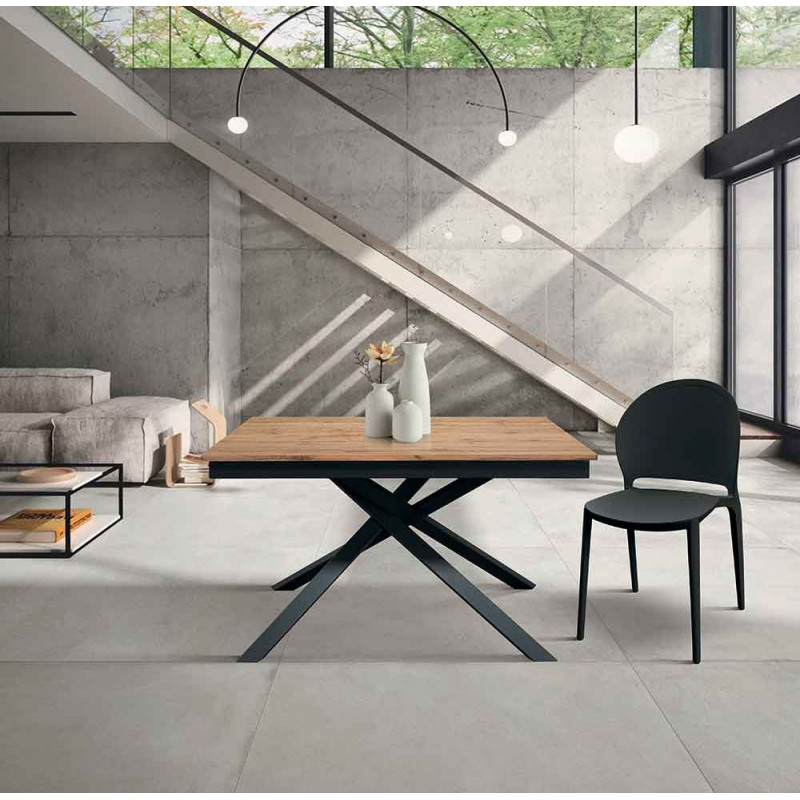 2344  White or black metal table base, durmast wood extending top
