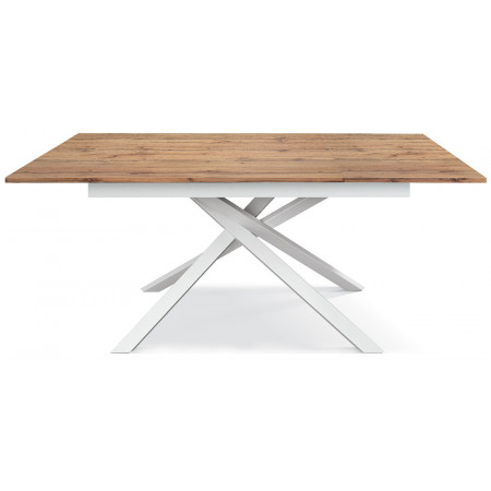2344  White or black metal table base, durmast wood extending top