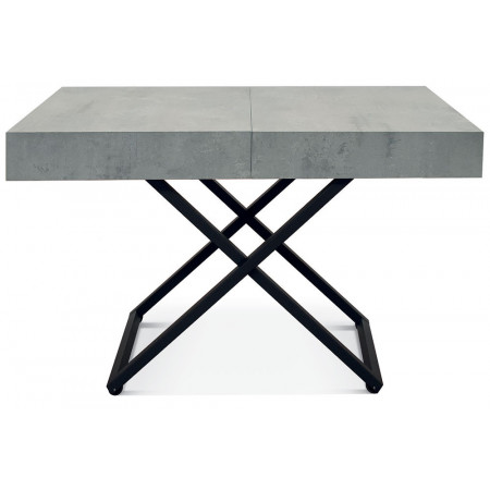 2350  Tavolino trasformabile con base in metallo, piano in rovere, acciaio ossidato, o grigio