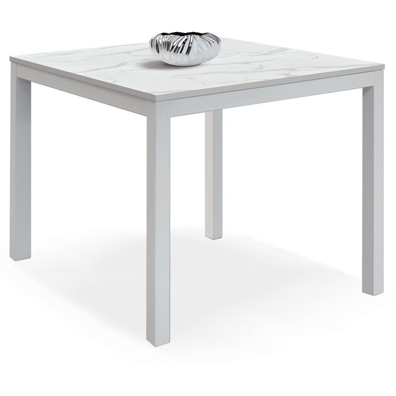 2351 Folding or extending table with metal base, white top marble effect