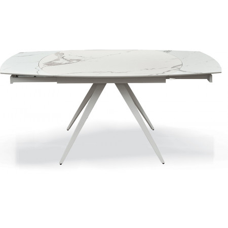 2356  Tavolo allungabile con base in metallo, piano rotante in ceramica effetto marmo bianco