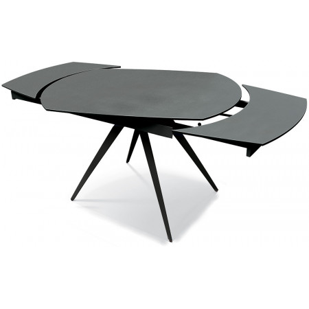 2358  Tavolo allungabile con base in metallo, piano rotante in ceramica grigio graffite