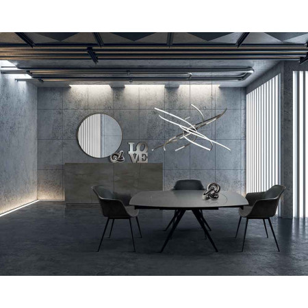 2358  Extending table with metal table base, graphite grey ceramic rotating top