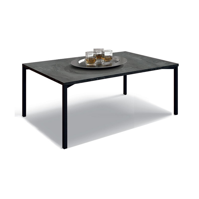 2379  Metal coffee table with oxidized steel melamine top