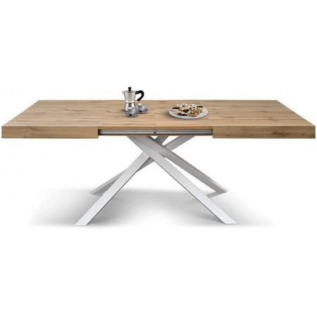 2392  White or black metal table base, durmast wood extending top