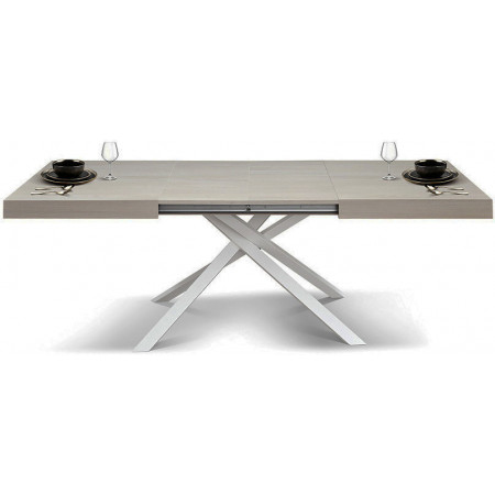 2393  White or black metal table base, pearl elm wood extending top