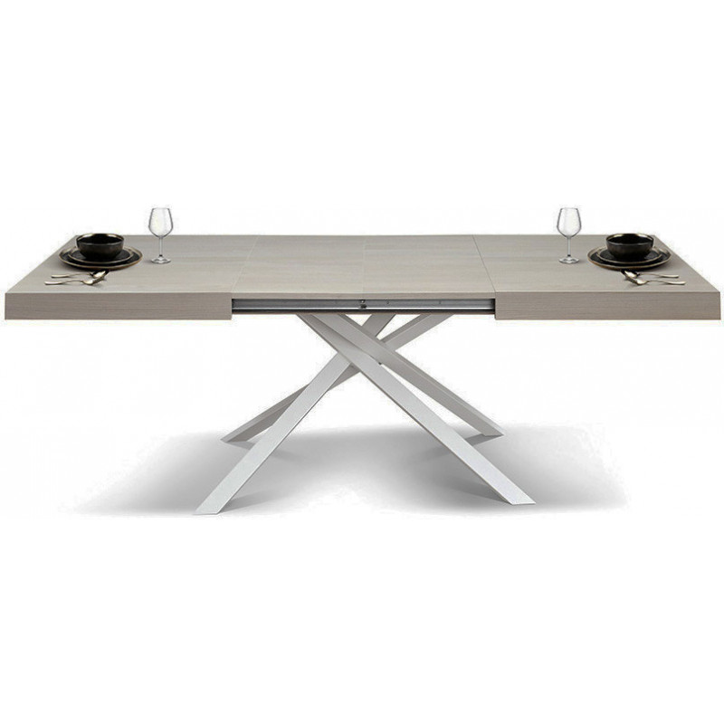 2393  White or black metal table base, pearl elm wood extending top