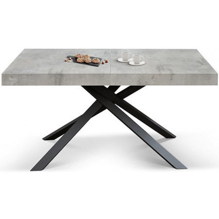 2394  Tavolo allungabile con base bianca o nera in metallo, piano grigio cemento