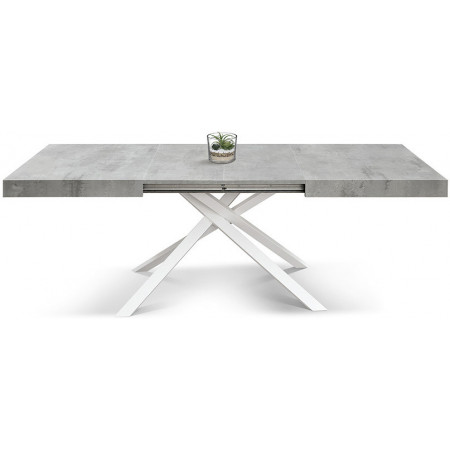 2394  Tavolo allungabile con base bianca o nera in metallo, piano grigio cemento