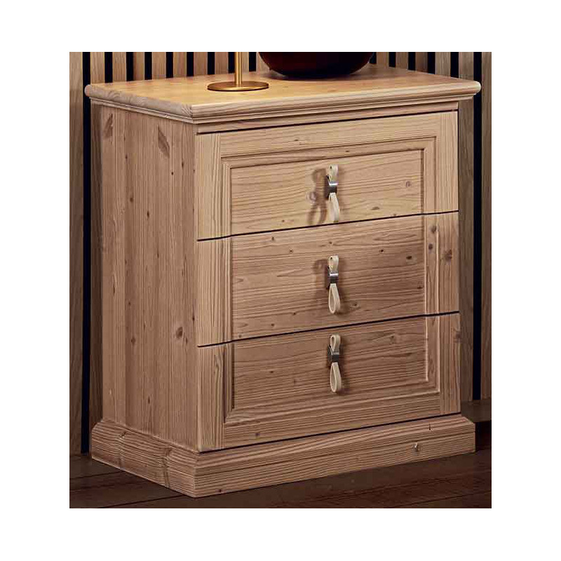 2488  Comodino 3 cassetti in legno grezzo o finito, finiture a scelta cliente
