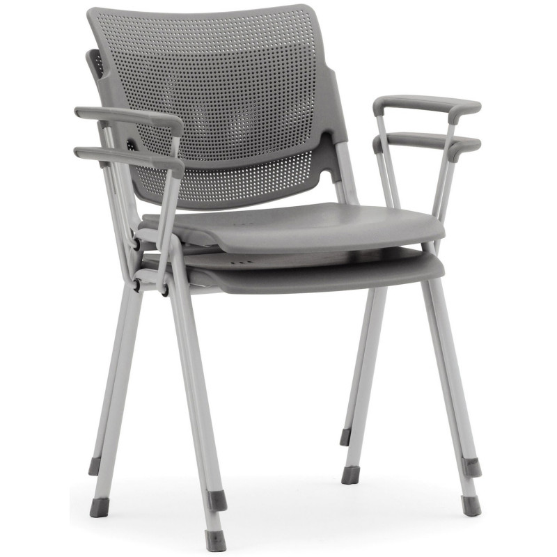 655  Sedia impilabile con seduta in plastica, tappezzata, o in metallo grigio alluminio
